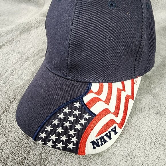 US NAVY USN SIDE AMERICAN FLAG USA FLAG BALL CAP HAT NAVY ADJUSTABLE - Picture 3 of 9